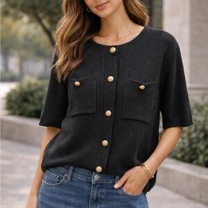 Elegant Black Button-Front Cardigan